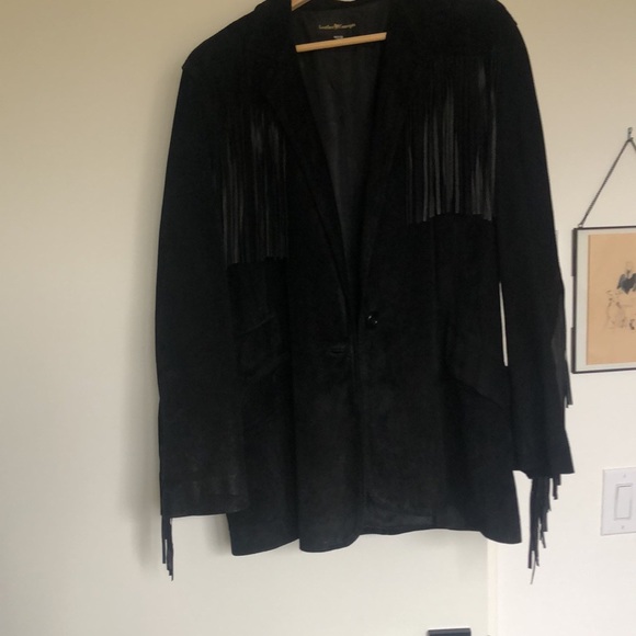 Vintage Leather Suede fringe blazer coat - Picture 4 of 6